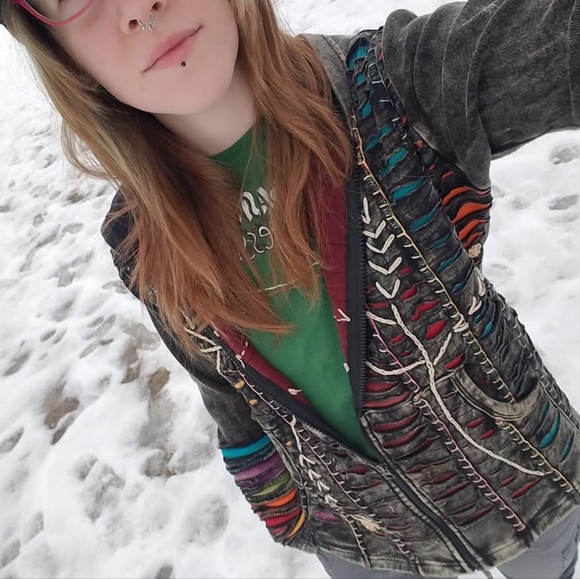 ⚠️DONATING 11/24⚠️Boho Nepalese Handmade Ripped Dyed Hooded Sweatshirt - Picture 9 of 10